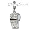 Charm Pfeife Zirkonia   Armband Anhänger  925er Silber SilberDream Silbercharms FC648