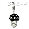 Glitzerschmuck Charm Pilz schwarz Schmuck mit Zirkonia Kristallen in 925 Sterling Silber - Silber Dream Charms - GSC306S