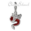 Glitzer Charm Drache rot Zirkonia Kristalle   925er Silber SilberDream Silbercharms GSC524R