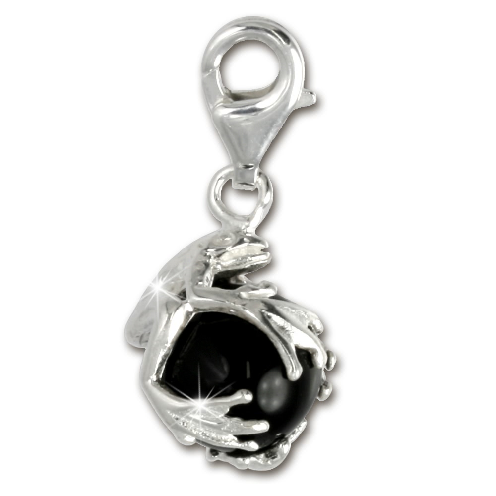  SilberDream 925 Charm  Frosch Kugel schwarz ...