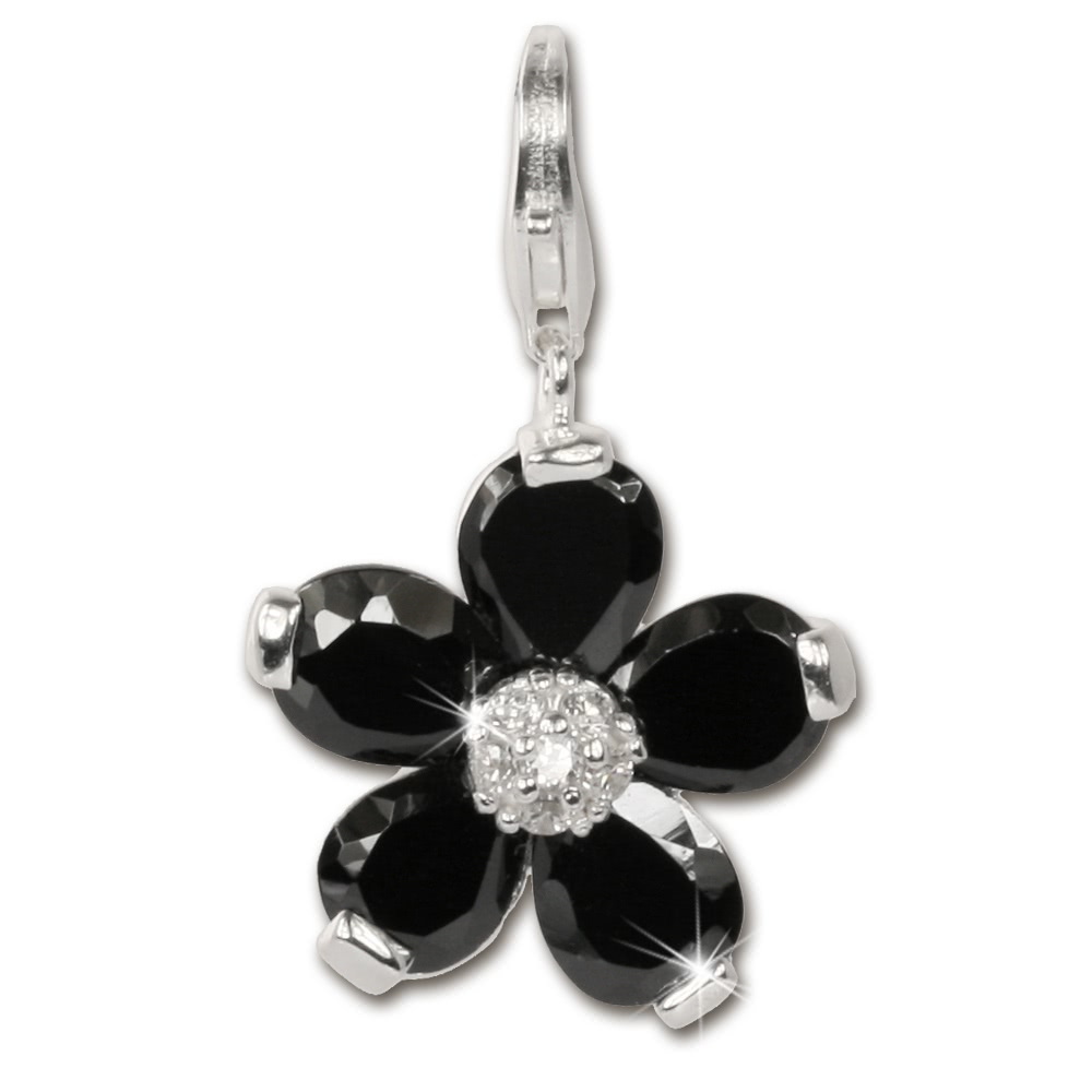  925 Silver Dream Charm  Bracelet Flower black ...