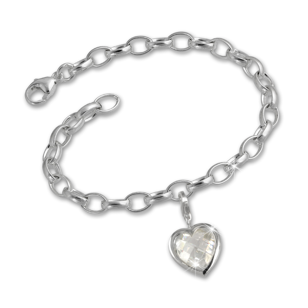 FCA050 925 Charms Herz weiß Silber Armband Anhänger Set