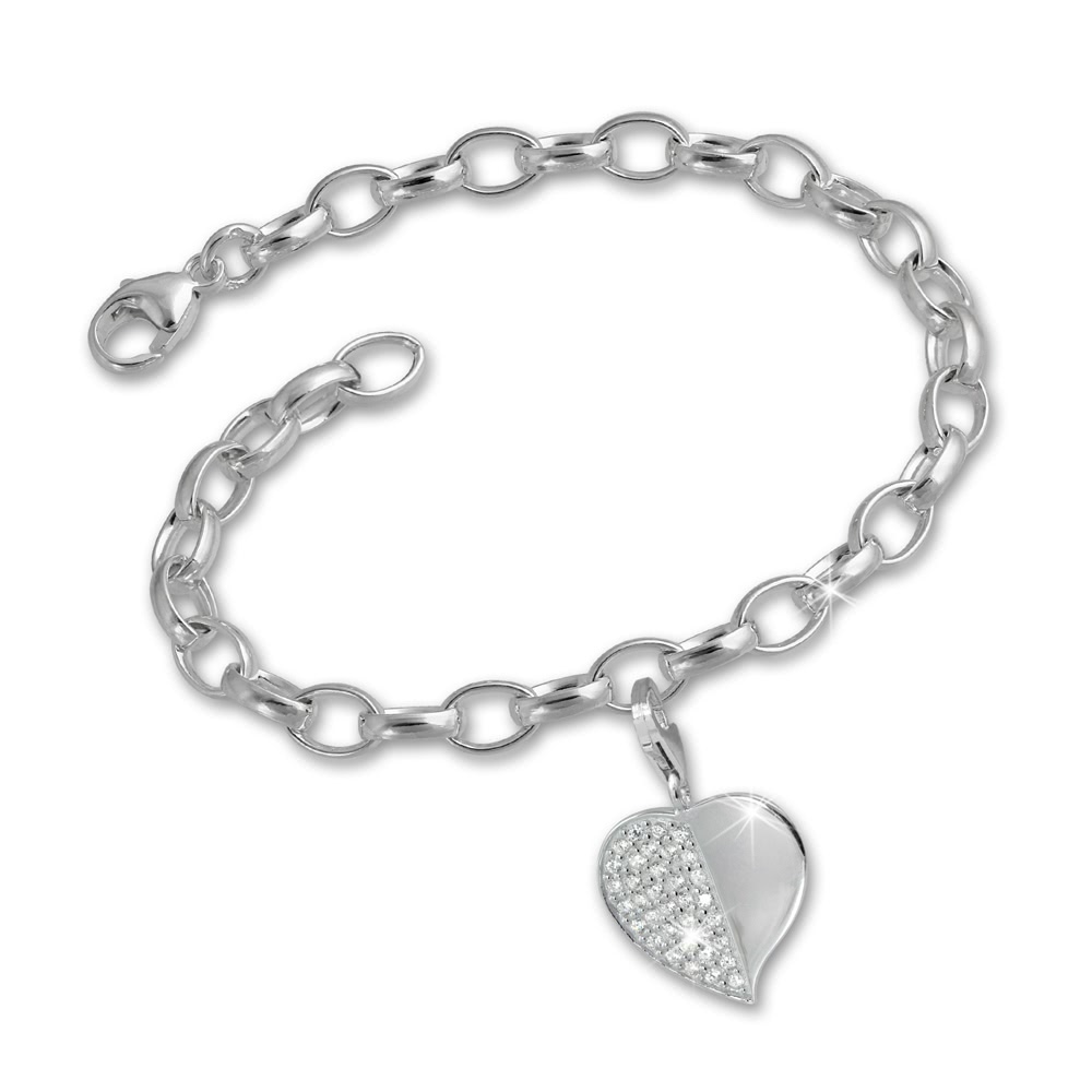FCA051 925 Charms Herz weiß Silber Armband Anhänger Set