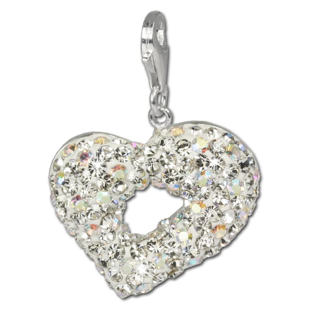  Zilveren Hart Charm  Swarovski kristallen ...