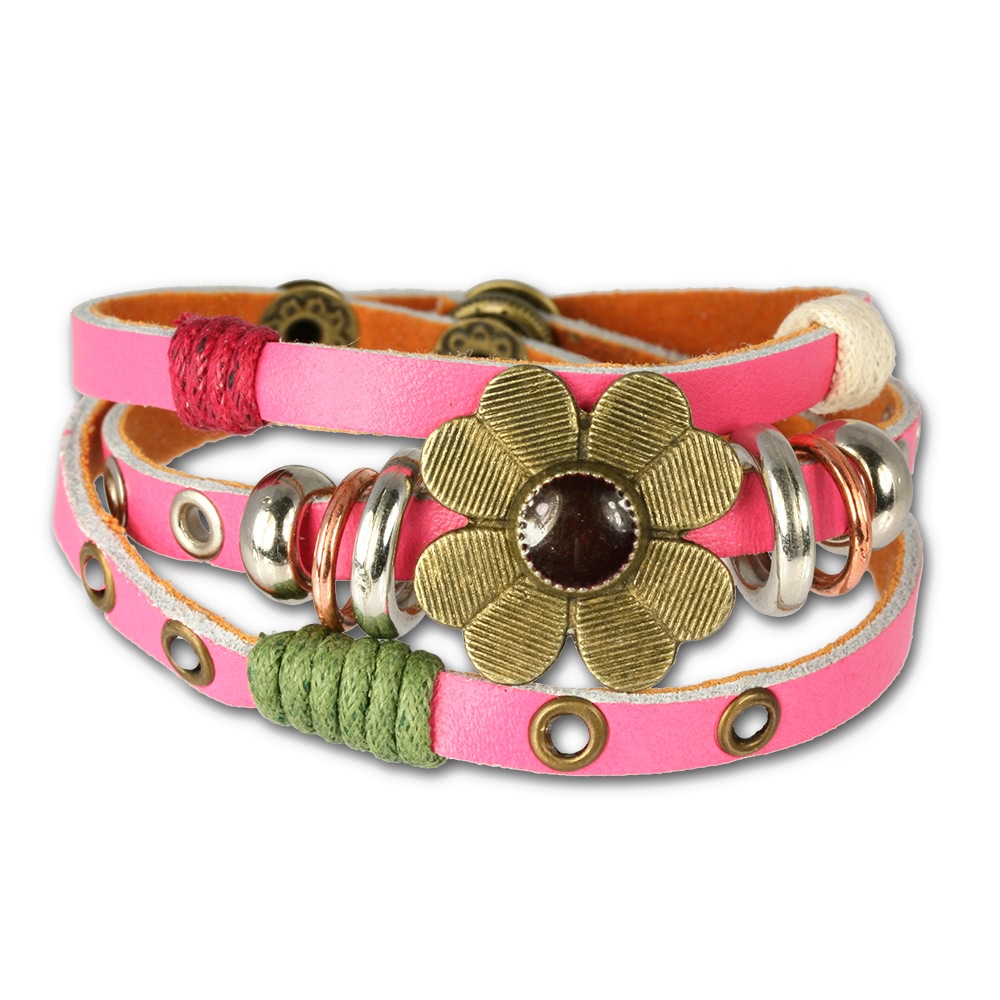  silver leather  bracelet dream pink ...