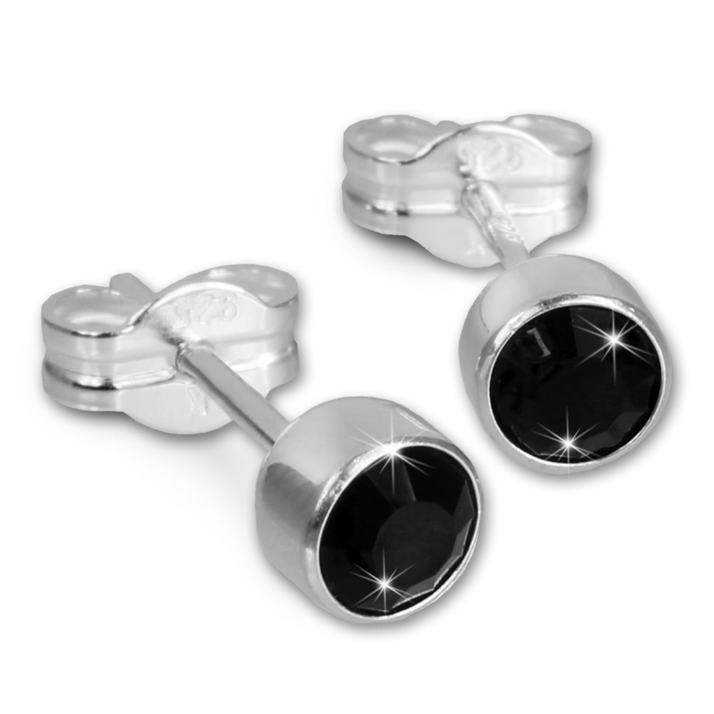 Silver Earrings Cubic  Zirconia Black 925 ...