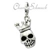 Charm Totenkopf mit Krone 3D in 925 Sterling Silber Charms Anhänger für Armbänder - Silber Dream Charms - FC694