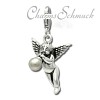 Charm Engel mit Perlen- Trompete in 925 Sterling Silber Charms Anhänger für Armbänder - Silber Dream Charms - FC696