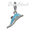 Charm Delfin hellblau in 925 Sterling Silber Charms Anhänger für Armbänder - Silber Dream Charms - FC831H