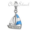 Charm Segelboot blau in 925 Sterling Silber Charms Anhänger für Armbänder - Silber Dream Charms - FC862B