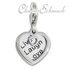 Charm Herz mit Botschaft in 925 Sterling Silber Silber Charms Anhänger für Armbänder - Silber Dream Charms - FC905J