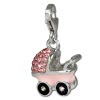 Glitzerschmuck Charm Kinderwagen rosa Schmuck mit Zirkonia Kristallen - Silber Dream Charms - GSC501A