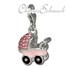 Glitzerschmuck Charm Kinderwagen rosa Schmuck mit Zirkonia Kristallen - Silber Dream Charms - GSC501A