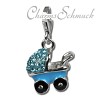 Glitzerschmuck Charm Kinderwagen blau Schmuck mit Zirkonia Kristallen - Silber Dream Charms - GSC501H