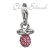 Glitzerschmuck Charm Nuckel rosa Schmuck mit Zirkonia Kristallen - Silber Dream Charms - GSC502A