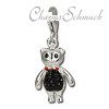 Glitzerschmuck Charm Bär schwarz Schmuck mit Zirkonia Kristallen in 925 Sterling Silber - Silber Dream Charms - GSC504S