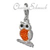 Glitzerschmuck Charm Eule orange Schmuck mit Zirkonia Kristallen - Silber Dream Charms - GSC505O