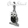 Glitzerschmuck Charm Eule schwarz Schmuck mit Zirkonia Kristallen - Silber Dream Charms - GSC505S