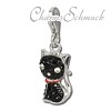 Glitzerschmuck Charm Katze schwarz Schmuck mit Zirkonia Kristallen - Silber Dream Charms - GSC506S