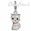 Glitzerschmuck Charm Katze weiß Schmuck mit Zirkonia Kristallen - Silber Dream Charms - GSC506W