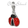 Glitzerschmuck Charm Marienkäfer Schmuck mit Zirkonia Kristallen - Silber Dream Charms - GSC508R