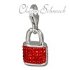 Glitzerschmuck Charm Schloss rot Schmuck mit Zirkonia Kristallen in 925 Sterling Silber - Silber Dream Charms - GSC514R