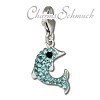 Glitzerschmuck Charm Delfin hellblau Schmuck mit Zirkonia Kristallen - Silber Dream Charms - GSC516H