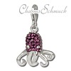 Glitzerschmuck Charm Krake lila Schmuck mit Zirkonia Kristallen in 925 Sterling Silber - Silber Dream Charms - GSC517V