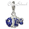 Glitzerschmuck Charm Clownfisch blau Schmuck mit Zirkonia Kristallen - Silber Dream Charms - GSC518B