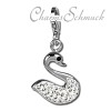 Glitzerschmuck Charm Schwan weiß Schmuck mit Zirkonia Kristallen - Silber Dream Charms - GSC523W