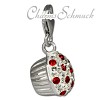 Glitzerschmuck Charm Muffin rote Schmuck mit Zirkonia Kristallen in 925 Sterling Silber - Silber Dream Charms - GSC526R