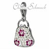 Glitzerschmuck Charm Tasche weiß Schmuck mit Zirkonia Kristallen in 925 Sterling Silber - Silber Dream Charms - GSC532W