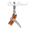 Glitzerschmuck Charm Libelle orange Schmuck mit Zirkonia Kristallen - Silber Dream Charms - GSC534O