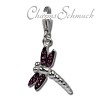 Glitzerschmuck Charm Libelle lila Schmuck mit Zirkonia Kristallen in 925 Sterling Silber - Silber Dream Charms - GSC534V