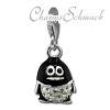 Glitzerschmuck Charm Pinguin Schmuck mit Zirkonia Kristallen in 925 Sterling Silber Anhänger - Silber Dream Charms - GSC542S