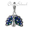Glitzerschmuck Charm Pfau bunt Schmuck mit Zirkonia Kristallen in 925 Sterling Silber Anhänger - Silber Dream Charms - GSC551G