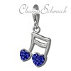 Glitzerschmuck Charm Doppelnote Herz blau Schmuck mit Zirkonia Kristallen - Silber Dream Charms - GSC553B