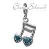 Glitzerschmuck Charm Doppelnote Herz blau Schmuck mit Zirkonia Kristallen - Silber Dream Charms - GSC553H