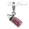 Glitzerschmuck Charm Nuckelflasche rosa Schmuck mit Zirkonia Kristallen - Silber Dream Charms - GSC555A