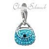 Glitzerschmuck Charm Tasche klein hellblau Schmuck mit Zirkonia Kristallen - Silber Dream Charms - GSC558H