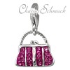 Glitzerschmuck Charm Tasche groß fuchsia Schmuck mit Zirkonia Kristallen - Silber Dream Charms - GSC559P