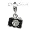 Glitzerschmuck Charm Fotoapparat schwarz Schmuck mit Zirkonia Kristallen - Silber Dream Charms - GSC560S