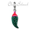 Glitzerschmuck Charm Chili grün Schmuck mit Zirkonia Kristallen Anhänger - Silber Dream Charms - GSC566G