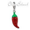 Glitzerschmuck Charm Chili rot Schmuck mit Zirkonia Kristallen Anhänger - Silber Dream Charms - GSC566R