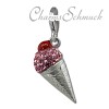 Glitzerschmuck Charm Eistüte rosa Schmuck mit Zirkonia Kristallen Anhänger - Silber Dream Charms - GSC567A