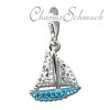 Glitzerschmuck Charm Segelboot hellblau Schmuck mit Zirkonia Kristallen - Silber Dream Charms - GSC569H