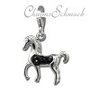 Glitzerschmuck Charm Pferd schwarz Schmuck mit Zirkonia Kristallen Anhänger - Silber Dream Charms - GSC570S