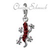 Glitzerschmuck Charm Gecko rot Schmuck mit Zirkonia Kristallen Anhänger - Silber Dream Charms - GSC571R