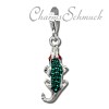 Glitzerschmuck Charm Krokodil grün Schmuck mit Zirkonia Kristallen Anhänger - Silber Dream Charms - GSC572G