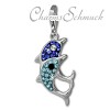 Glitzerschmuck Charm Delfin- Paar hellblau Schmuck mit Zirkonia Kristallen - Silber Dream Charms - GSC582H